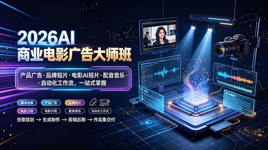 2026AI商业电影广告大师班：产品广告·品牌短片·电影AI短片·配音音乐·自动化工作流，一站式掌握-悟思笔记，一个低调的学习营。