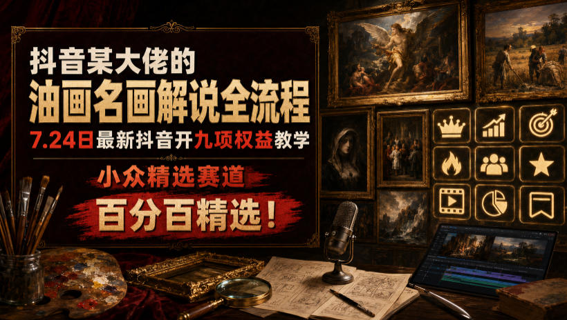 抖音某大佬的油画名画解说全流程，7.24日最新抖音开九项权益教学，小众精选赛道，百分百精选！-悟思笔记，一个低调的学习营。