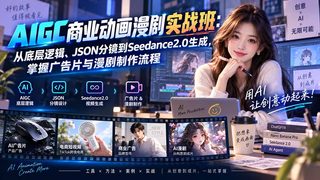 AIGC商业动画漫剧实战班-更新：从底层逻辑、JSON分镜到Seedance2.0生成，掌握广告片与漫剧制作流程-悟思笔记，一个低调的学习营。