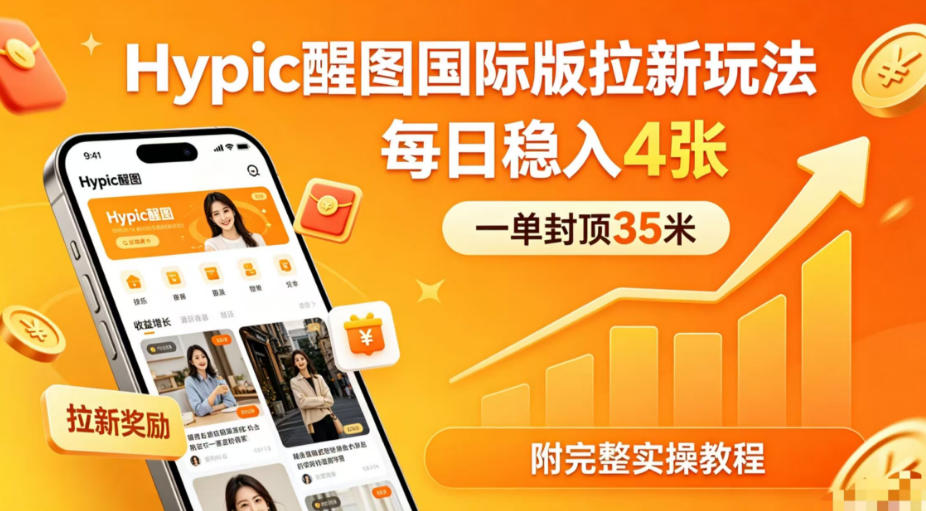 一单封顶35米，实测Hypic醒图国际版拉新玩法，每日稳入4张(附完整实操教程)-悟思笔记，一个低调的学习营。