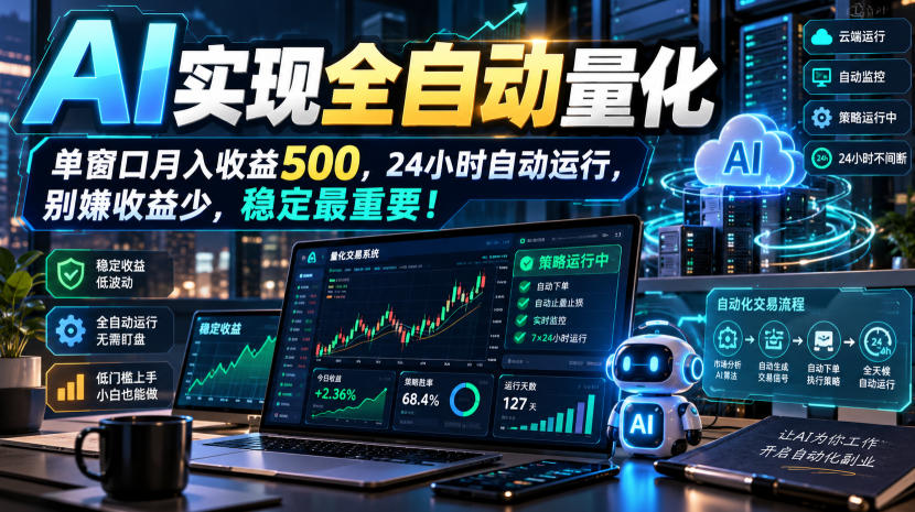 AI实现全自动量化，单窗口月入收益500，24小时自动运行，别嫌收益少，稳定最重要！【揭秘】-悟思笔记，一个低调的学习营。