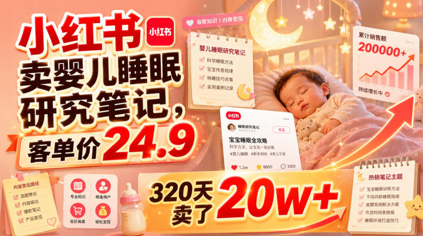 小红书卖婴儿睡眠研究笔记，客单价24.9，320天卖了20w+-悟思笔记，一个低调的学习营。