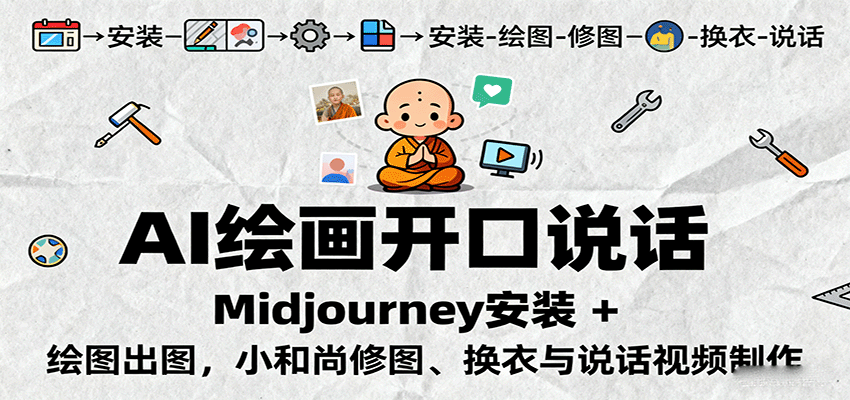 AI绘画开口说话，Midjourney安装 + 绘图出图，小和尚修图、换衣与说话视频制作-悟思笔记，一个低调的学习营。