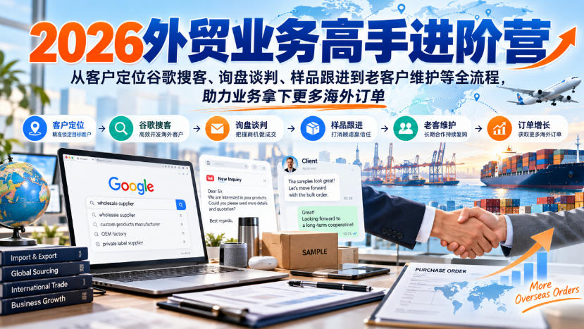 2026外贸业务高手进阶营，从客户定位谷歌搜客、询盘谈判、样品跟进到老客户维护等全流程，助力业务拿下更多海外订单-悟思笔记，一个低调的学习营。