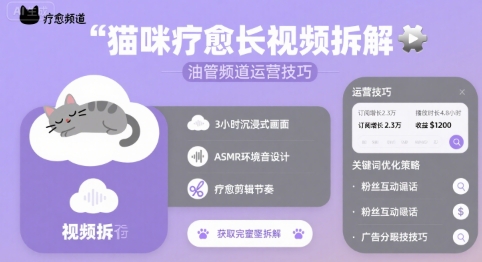 猫咪疗愈长视频拆解 &油管频道运营技巧-悟思笔记，一个低调的学习营。