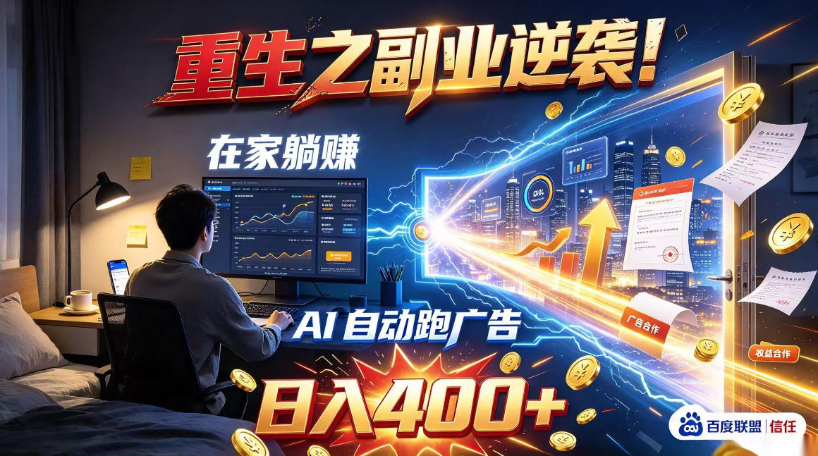重生之副业逆袭！在家躺赚AI自动跑广告日入400+，无需人工操作【揭秘】-悟思笔记，一个低调的学习营。
