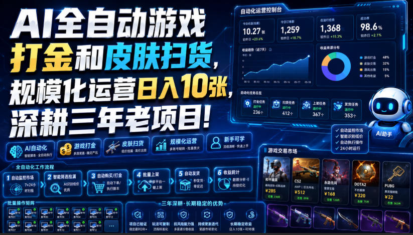 AI全自动游戏打金和皮肤扫货，规模化运营日入10张，深耕三年老项目！【揭秘】-悟思笔记，一个低调的学习营。