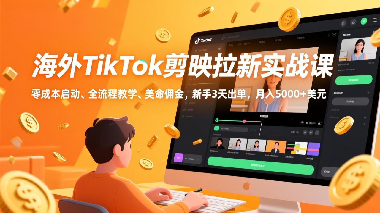海外TikTok剪映拉新实战课，零成本启动、全流程教学、美金佣金，新手3天出单，月入5000+美元-悟思笔记，一个低调的学习营。