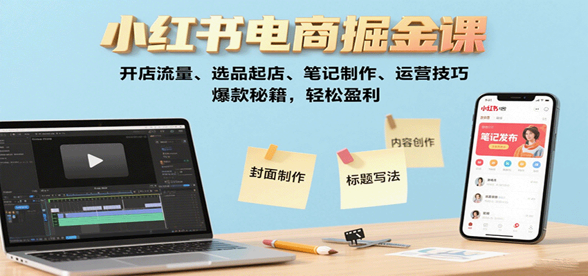 小红书电商掘金课：开店流量、选品起店、笔记制作、运营技巧，爆款秘籍，轻松盈利-悟思笔记，一个低调的学习营。
