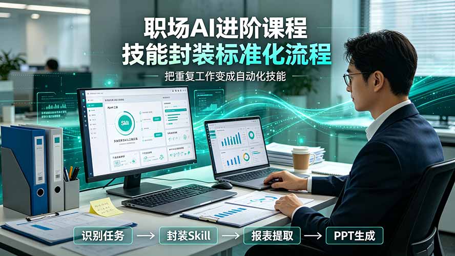 职场AI进阶课程；多类实用Skill工具实操，专属技能封装标准化流程，报表行业报告一键提取核心内容-悟思笔记，一个低调的学习营。