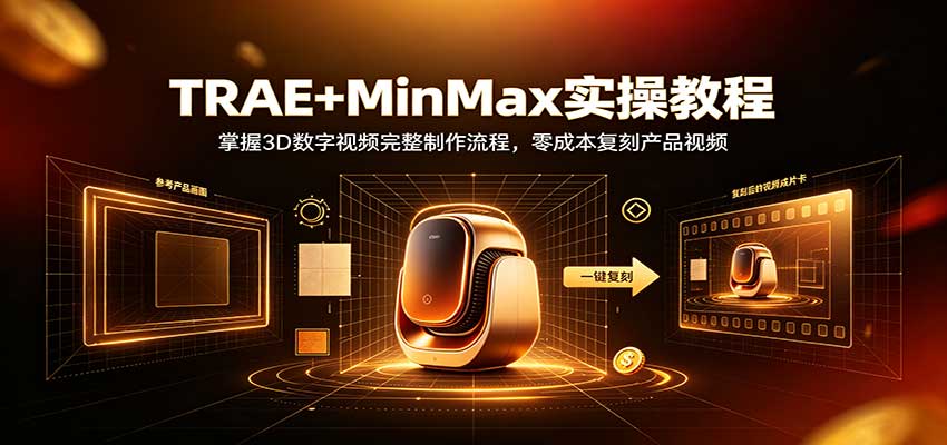 TRAE+MinMax实操教程：3D数字视频完整制作流程，零成本复刻产品视频-悟思笔记，一个低调的学习营。