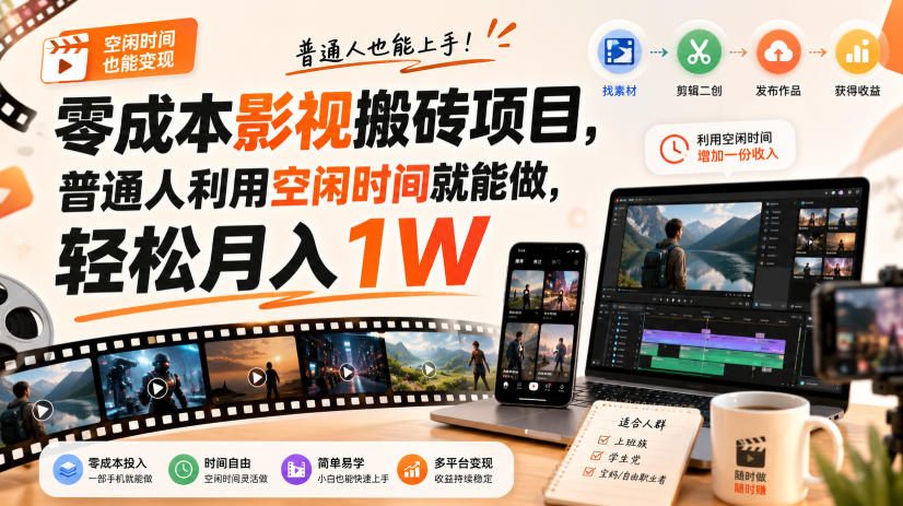 零门槛影视搬砖项目，月入万元，玩法稳定普通人可落地的长期副业！-悟思笔记，一个低调的学习营。