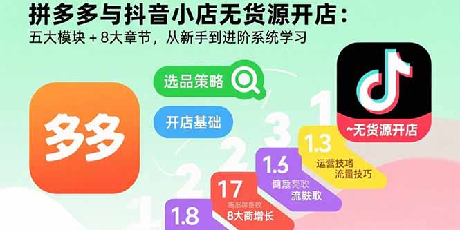拼多多与抖音小店无货源开店：五大模块+8大章节，从新手到进阶系统学习-悟思笔记，一个低调的学习营。