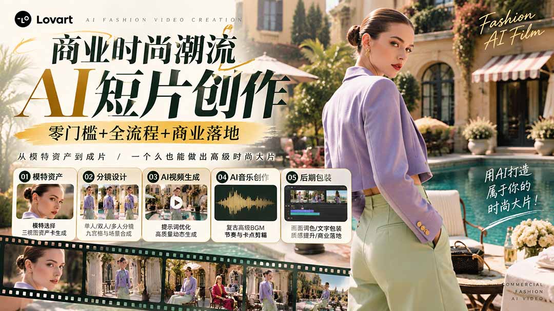 从一张模特图到高级时尚广告大片：AI三视图资产、场景合成、电影分镜、动态生成与复古音乐剪辑实战课-悟思笔记，一个低调的学习营。