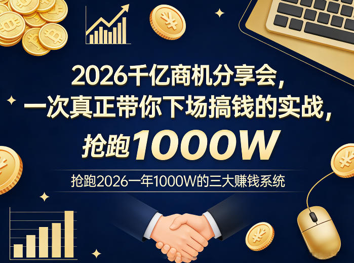 2026千亿商机分享会，一次真正带你下场搞钱的实战，抢跑2026一年1000W的三大賺钱系统-悟思笔记，一个低调的学习营。