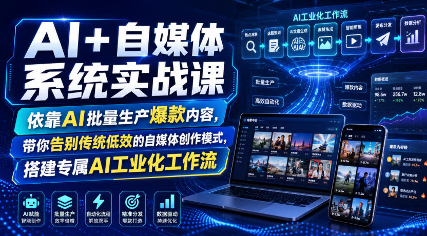 AI+自媒体系统实战课，依靠AI批量生产爆款内容，带你告别传统低效的自媒体创作模式，搭建专属AI工业化工作流-悟思笔记，一个低调的学习营。