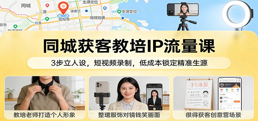同城获客教培IP流量课：3步立人设，短视频录制，低成本锁定精准生源-悟思笔记，一个低调的学习营。
