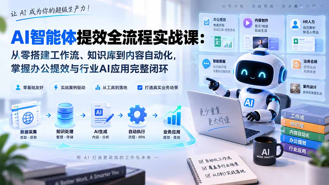 AI智能体提效全流程实战课：从零搭建工作流、知识库到内容自动化，掌握办公提效与行业AI应用完整闭环-悟思笔记，一个低调的学习营。