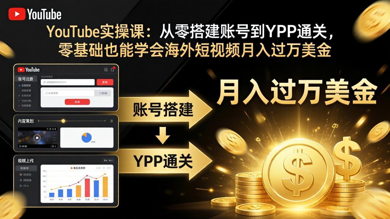 YouTube实操课：从零搭建账号到YPP通关，零基础也能学会海外短视频月入过万美金-悟思笔记，一个低调的学习营。
