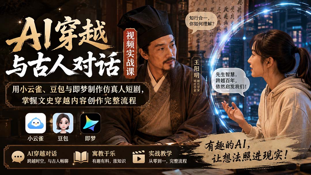 AI穿越与古人对话视频实战课：用小云雀、豆包与即梦制作仿真人短剧，掌握文史穿越内容创作完整流程-悟思笔记，一个低调的学习营。