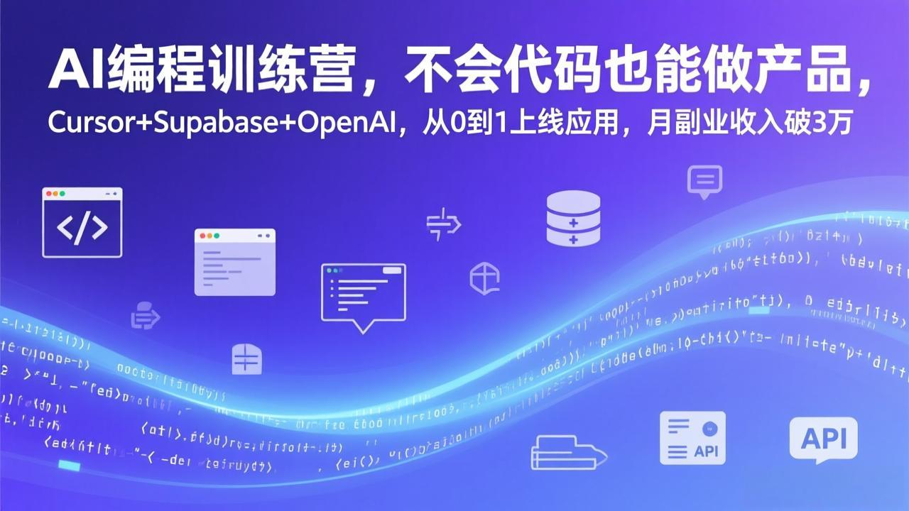 AI编程训练营，不会代码也能做产品，Cursor+Supabase+OpenAI，从0到1上线应用，月副业收入破3万-悟思笔记，一个低调的学习营。