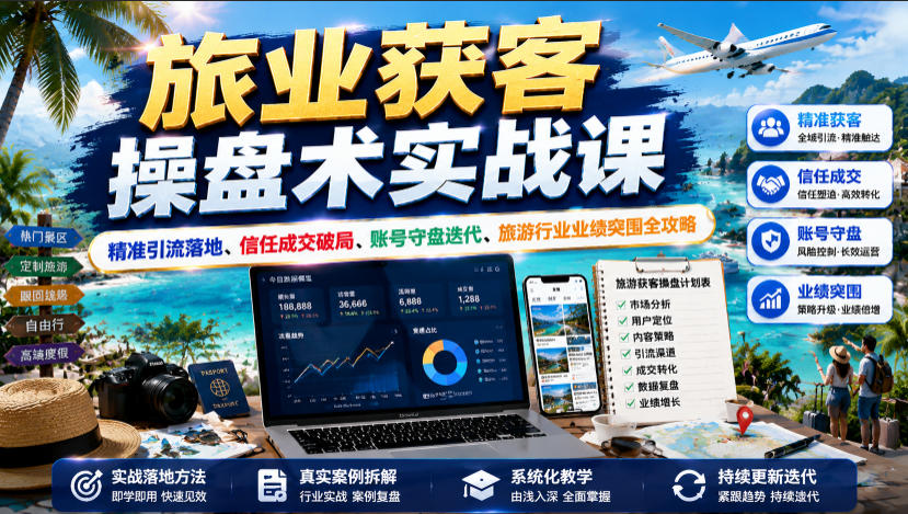 旅业获客操盘术实战课｜精准引流落地、信任成交破局、账号守盘迭代、旅游行业业绩突围全攻略-悟思笔记，一个低调的学习营。
