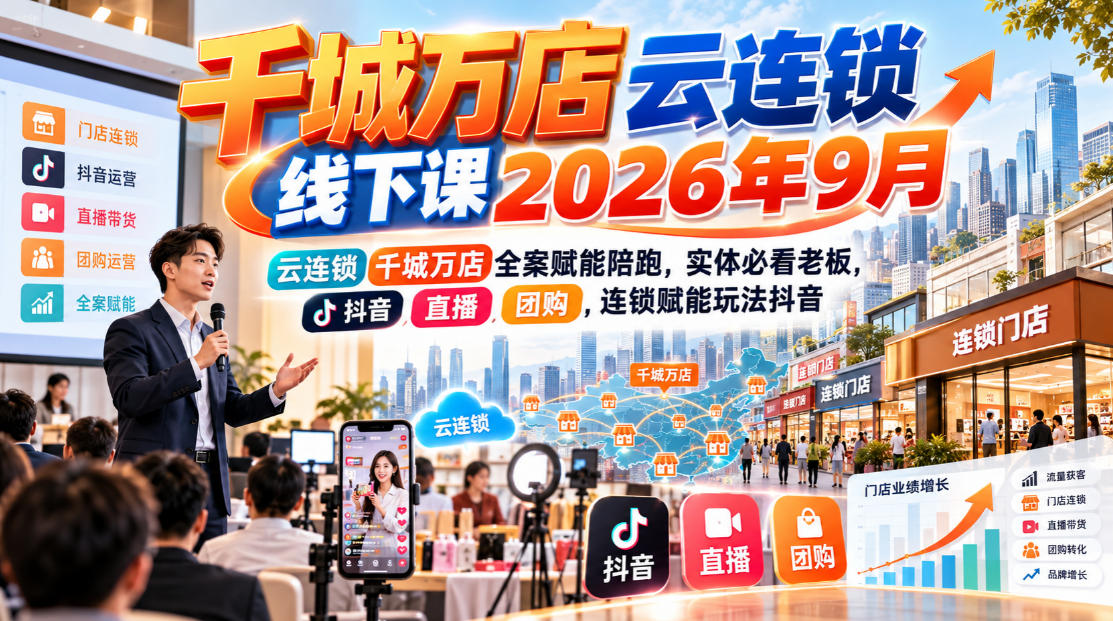 千城万店云连锁线下课2026年9月，云连锁千城万店全案赋能陪跑，实体必看老板，抖音，直播，团购，连锁赋能玩法抖音-悟思笔记，一个低调的学习营。