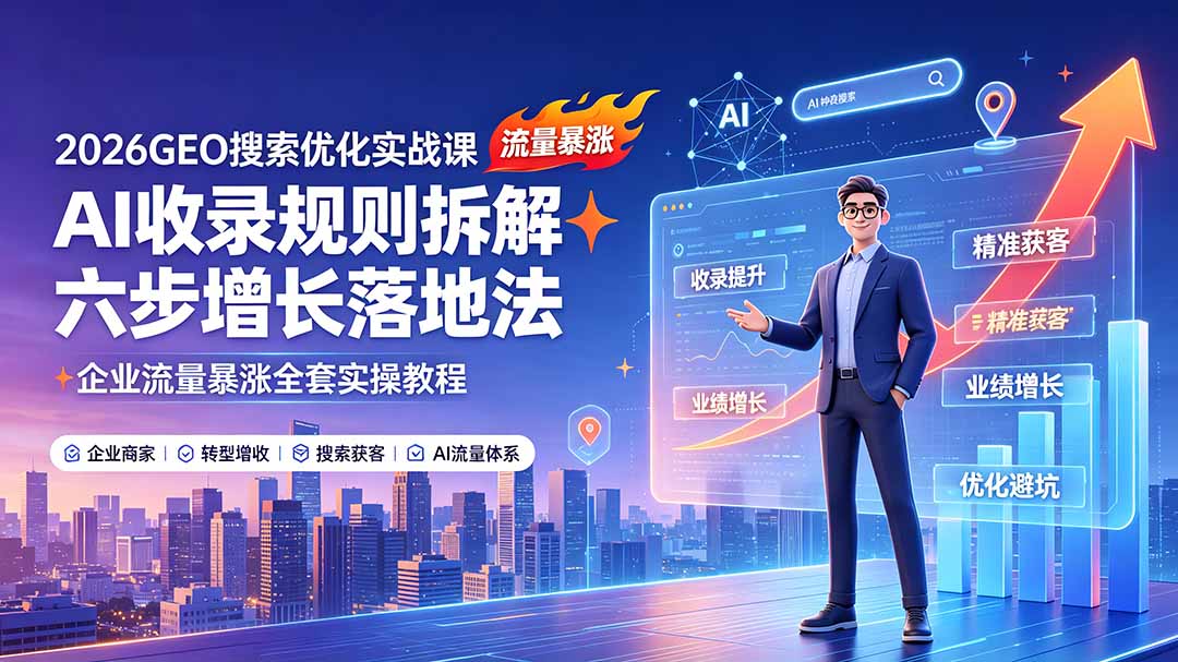 2026GEO搜索优化实战课：AI收录规则拆解｜六步增长落地法｜企业流量暴涨全套实操教程-悟思笔记，一个低调的学习营。