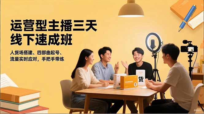 运营型主播三天线下班，人货场搭建,四部曲起号,流量实时应对，手把手带练-悟思笔记，一个低调的学习营。