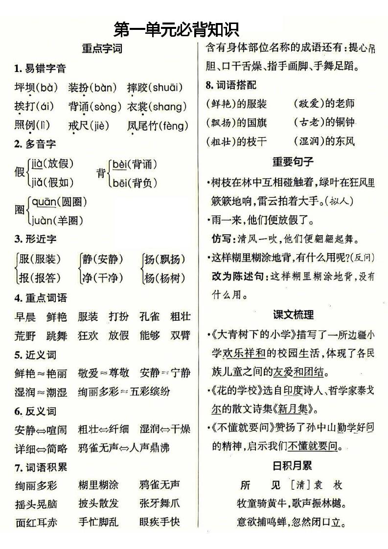 三年级上册语文必背-悟思笔记，一个低调的学习营。