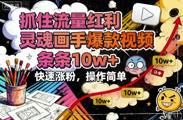 抓住流量红利，灵魂画手爆款视频，条条10w+，快速涨粉，操作简单-悟思笔记，一个低调的学习营。