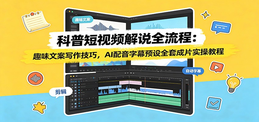 科普短视频解说全流程：趣味文案写作技巧，AI配音字幕预设全套成片实操教程-悟思笔记，一个低调的学习营。
