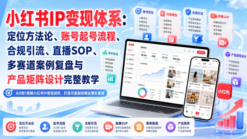 小红书IP变现体系：定位方法论、账号起号流程、合规引流、直播SOP、多赛道案例复盘与产品矩阵设计完整教学-悟思笔记，一个低调的学习营。