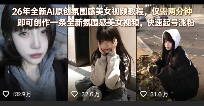 26年全新AI原创氛围感美女视频教程，仅需两分钟即可创作一条全新氛围感美女视频，快速起号涨粉-悟思笔记，一个低调的学习营。