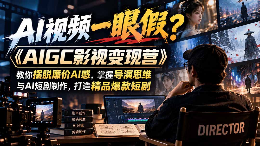 【无水印】AI视频一眼假？《AIGC影视变现营》教你摆脱廉价AI感，掌握导演思维与AI短剧制作，打造精品爆款短剧-悟思笔记，一个低调的学习营。