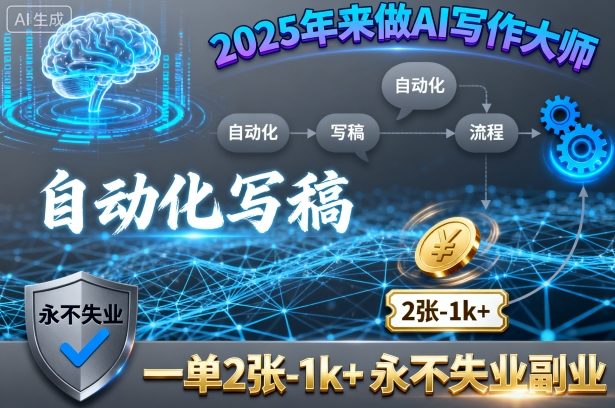 2025年来做AI写作大师，自动化写稿，一单2张-1k+，永不失业副业-悟思笔记，一个低调的学习营。