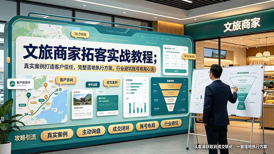 文旅商家拓客实战教程；真实案例打造客户信任，完整落地执行方案，行业避坑账号布局心法-悟思笔记，一个低调的学习营。
