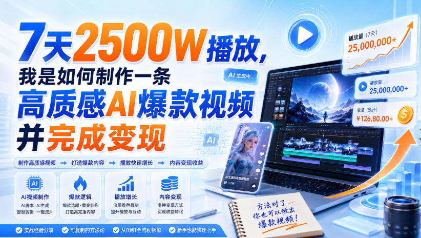 7天2500W播放，我是如何制作一条高质感AI爆款视频并完成变现-悟思笔记，一个低调的学习营。