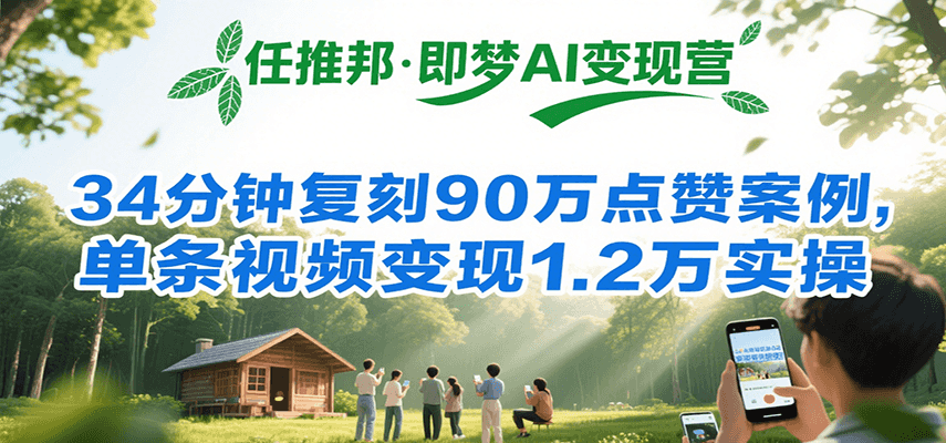 任推邦·即梦AI变现营，34分钟复刻90万点赞案例，单条视频变现1.2万实操-悟思笔记，一个低调的学习营。