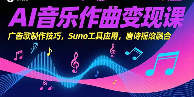 AI音乐作曲变现课，广告歌制作技巧，Suno工具应用，唐诗摇滚融合-悟思笔记，一个低调的学习营。