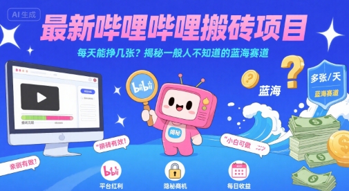 最新哔哩哔哩上B站搬砖项目，每天能挣几张？揭秘一般人不知道的蓝海赛道-悟思笔记，一个低调的学习营。