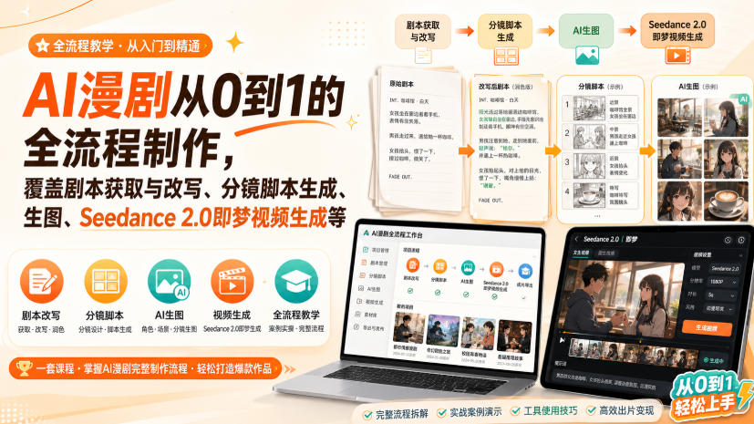 AI漫剧从0到1的全流程制作，覆盖剧本获取与改写、分镜脚本生成、角色场景生图与三视图、Seedance 2.0即梦视频生成(PDF版)-悟思笔记，一个低调的学习营。