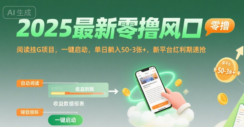 2025最新零撸风口，阅读挂G项目，一键启动，单日躺入 50-3张+，新平台红利期速抢【揭秘】-悟思笔记，一个低调的学习营。