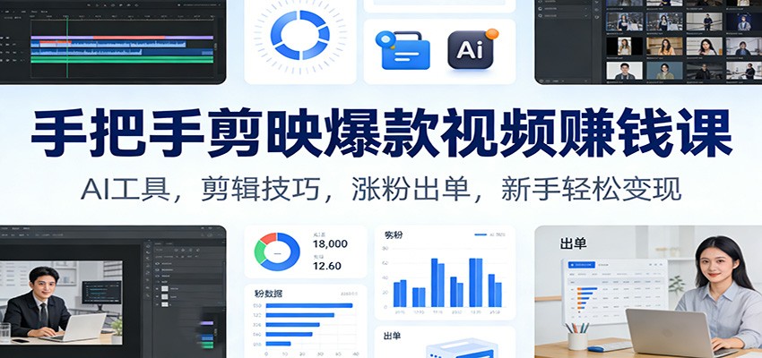 手把手剪映爆款视频赚钱课：AI工具，剪辑技巧，涨粉出单，新手轻松变现-悟思笔记，一个低调的学习营。