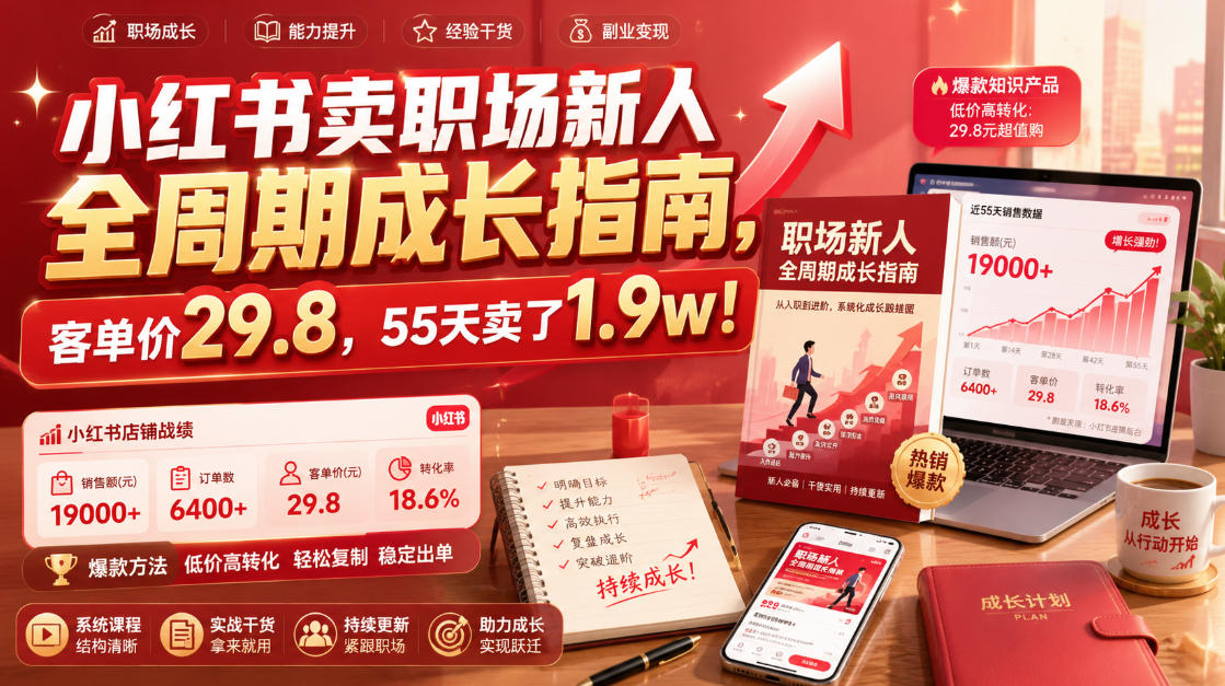 小红书卖职场新人全周期成长指南，客单价29.8，55天卖了1.9w！-悟思笔记，一个低调的学习营。