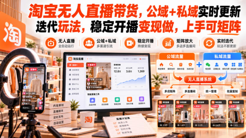 淘宝无人直播带货，公域+私域实时更新迭代玩法，稳定开播变现做，上手可矩阵【揭秘】-悟思笔记，一个低调的学习营。