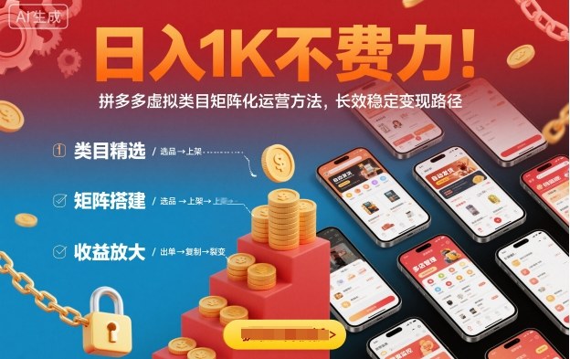 日入1K不费力！拼多多虚拟类目矩阵化运营方法，长效稳定变现路径-悟思笔记，一个低调的学习营。