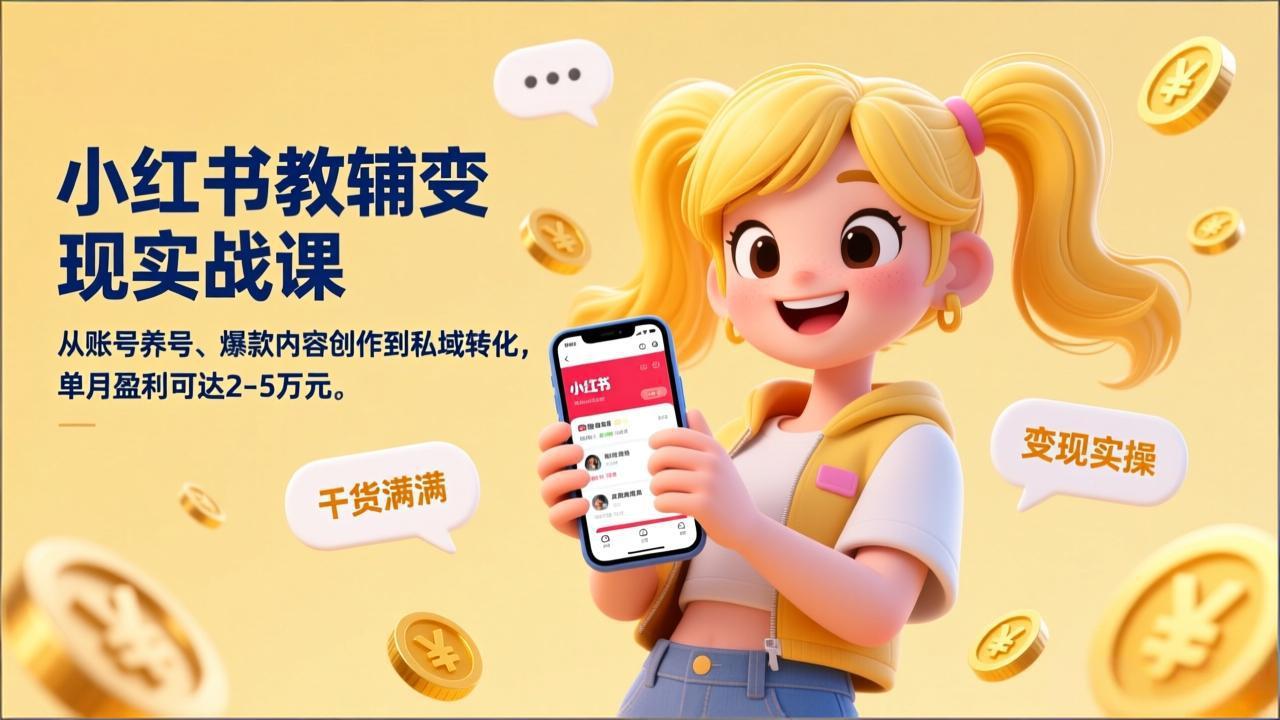 小红书教辅变现实战课，从账号养号、爆款内容创作到私域转化，单月盈利可达2-5万元-悟思笔记，一个低调的学习营。