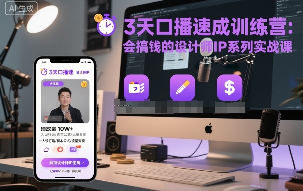 3天口播速成训练营，会搞钱的设计师IP系列实战课-悟思笔记，一个低调的学习营。