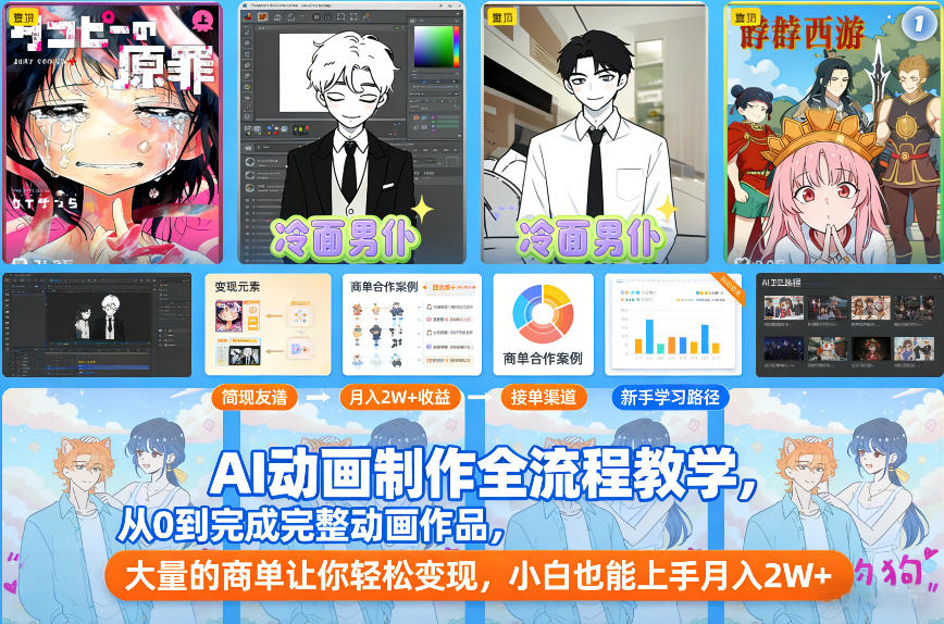 AI动画制作全流程教学，从0到完成完整动画作品，大量的商单让你轻松变现，小白也能上手月入2W+-悟思笔记，一个低调的学习营。